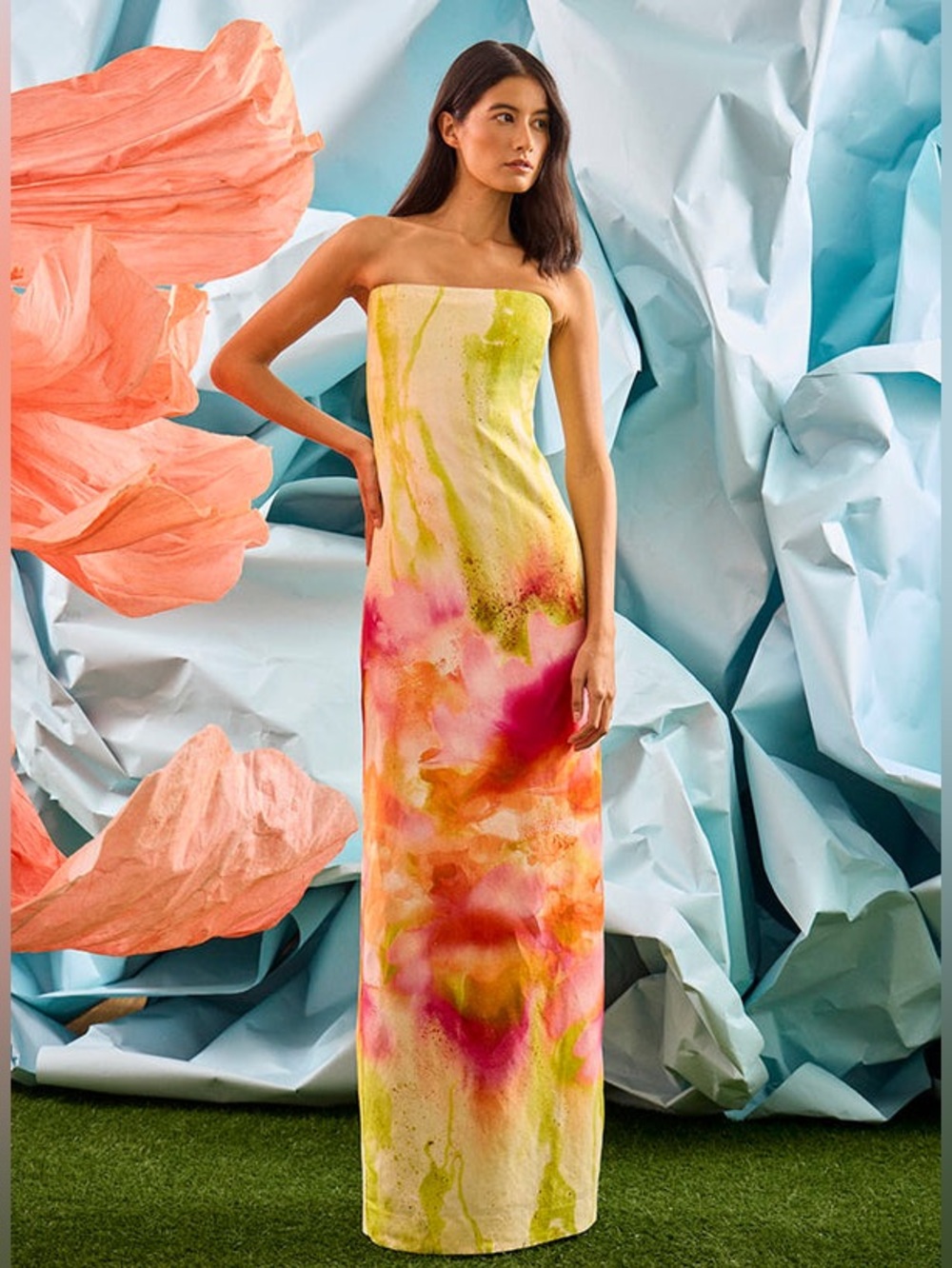 HUNTER BELL Lainey Strapless Maxi Dress In Electric Daydream Size 4 NWT